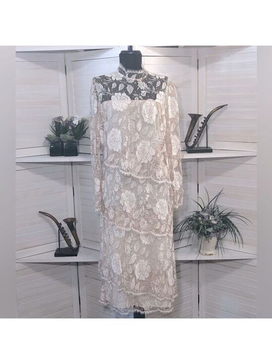 Rina diMontella Dresses & Skirts - Vintage Lace Dress Pink Beads Roses floral fairy coquette sheer tiered Victorian